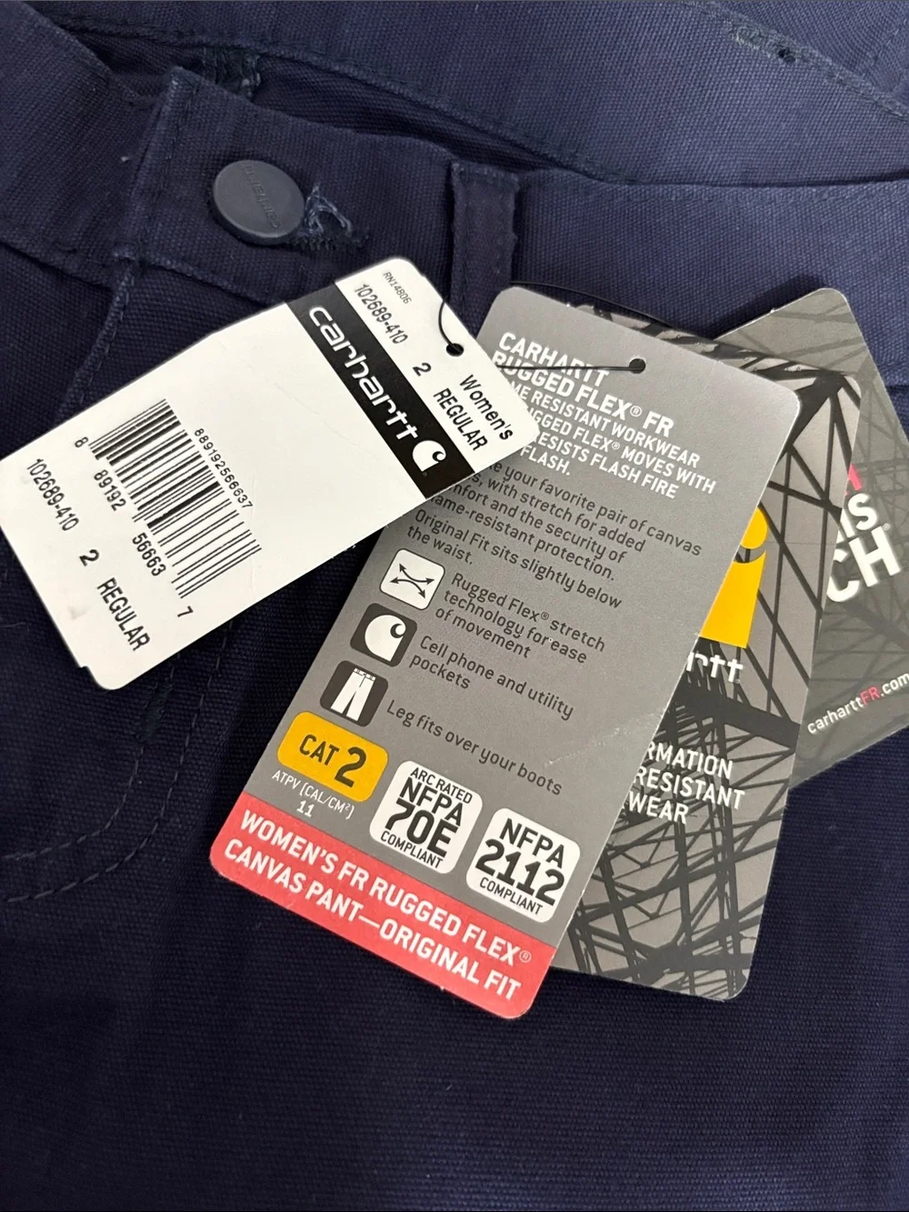 Carhartt FR Rugged Flex Canvas Work Pants Women’s 2R Navy Flame Resistant NWT